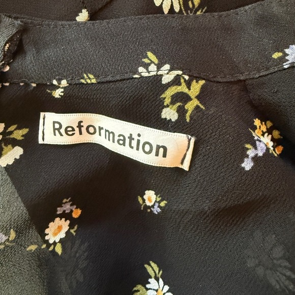 Reformation Black Floral Mock Neck Puff Sleeve Mini Dress Size 2 - Picture 15 of 15